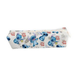 Trousse Scolaire Slim Motif Répétitif Stitch Tropical avec Fleurs d'Hibiscus