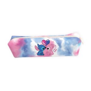 Trousse Scolaire Slim Couple Stitch et Angel Cœur Tie & Dye Romantique