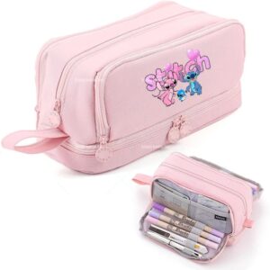 Trousse Scolaire Double Compartiment Stitch et Angel Rose – Grande Capacité et Tendance