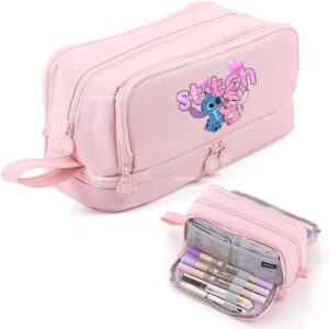 Trousse Scolaire Double Compartiment Stitch et Angel Rose – Grande Capacité et Tendance