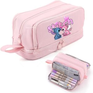 Trousse Scolaire Double Compartiment Stitch et Angel Rose – Grande Capacité et Tendance