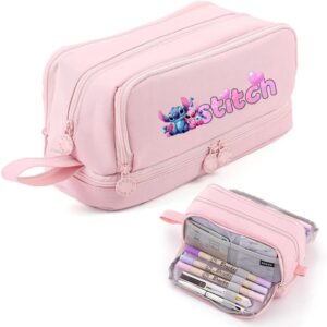 Trousse Scolaire Double Compartiment Stitch et Angel Rose – Grande Capacité et Tendance