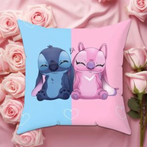 Coussin Stitch et Angel Duo Pastel Rose Bleu Déco Chambre