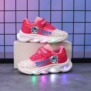 Chaussures Stitch LED Rose & Blanc Enfant – Baskets Lumineuses Confort